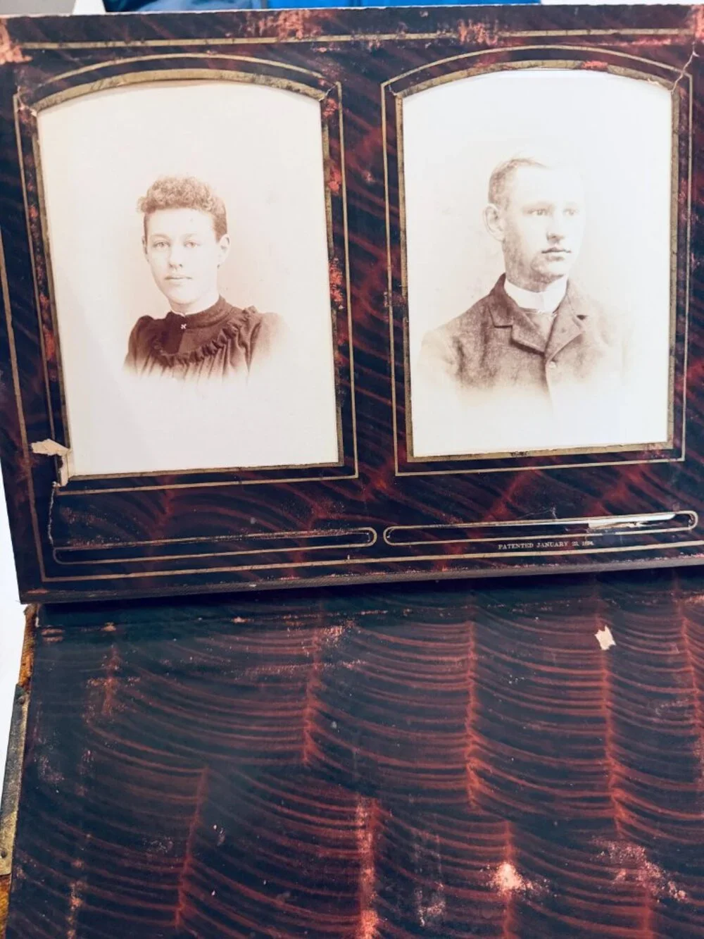 1800s Victorian photo album with brass sunflower and mirror 50 cabinet photos